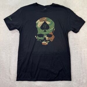 NEW Zero Foxtrot T Shirt Men Small Black Skull Graphic ZF Logo Camo Forest Spade